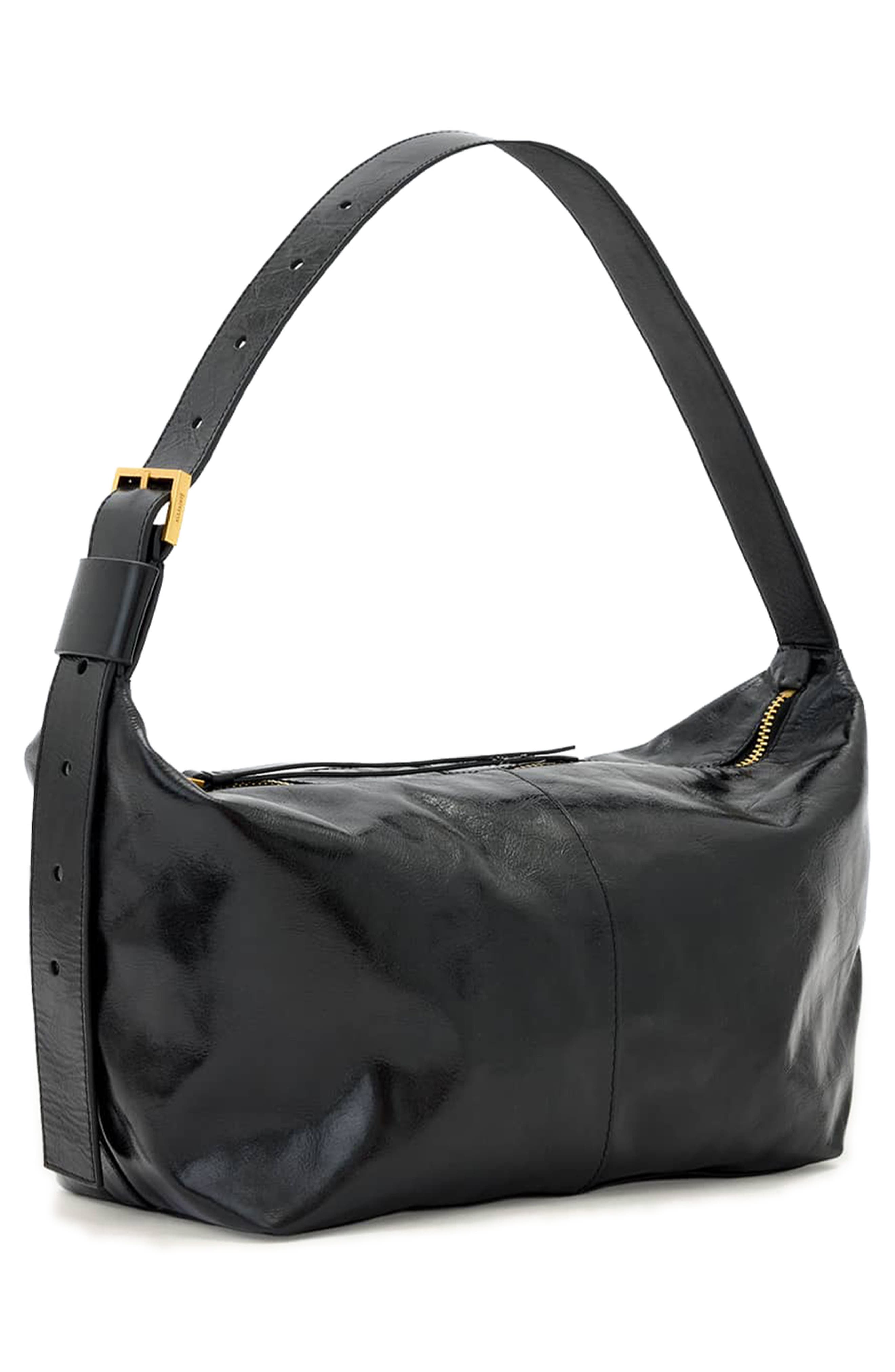AllSaints Jean Ray Leather Shoulder Bag, Alternate, color, Black