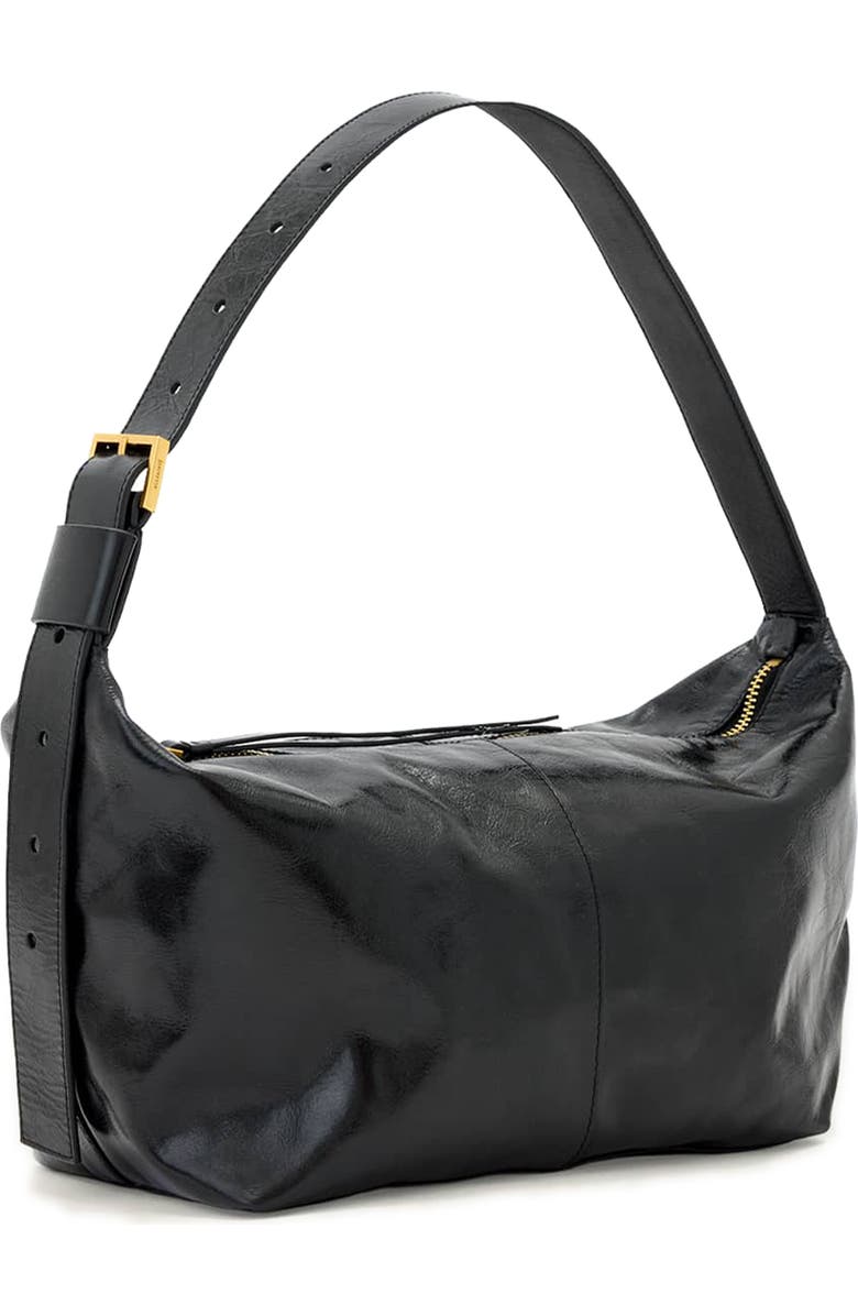 AllSaints Jean Ray Leather Shoulder Bag, Alternate, color, Black
