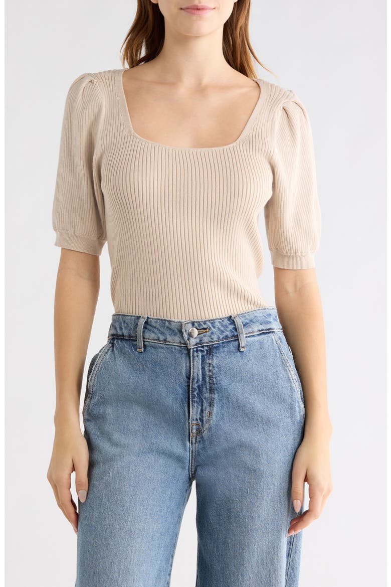 Square Neck Puff Sleeve Sweater, Main, color, CHAMPAGNE