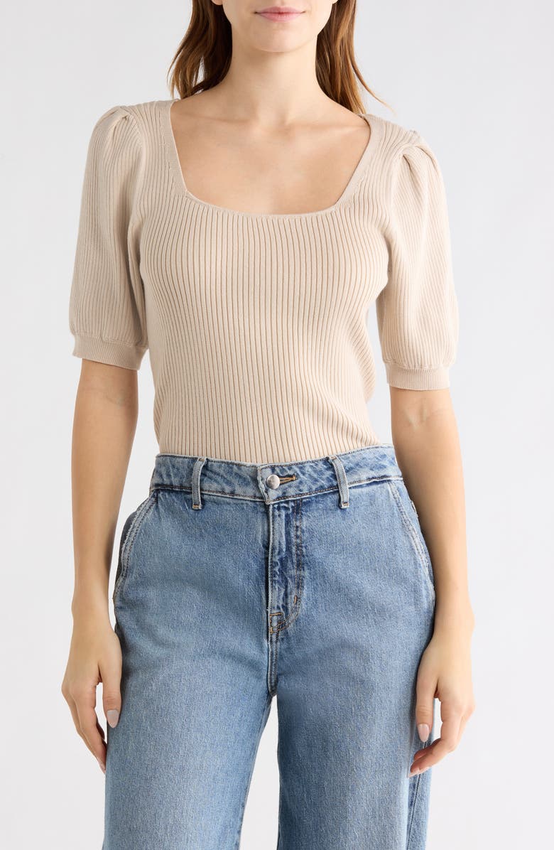WISHLIST Square Neck Puff Sleeve Sweater, Main, color, Champagne