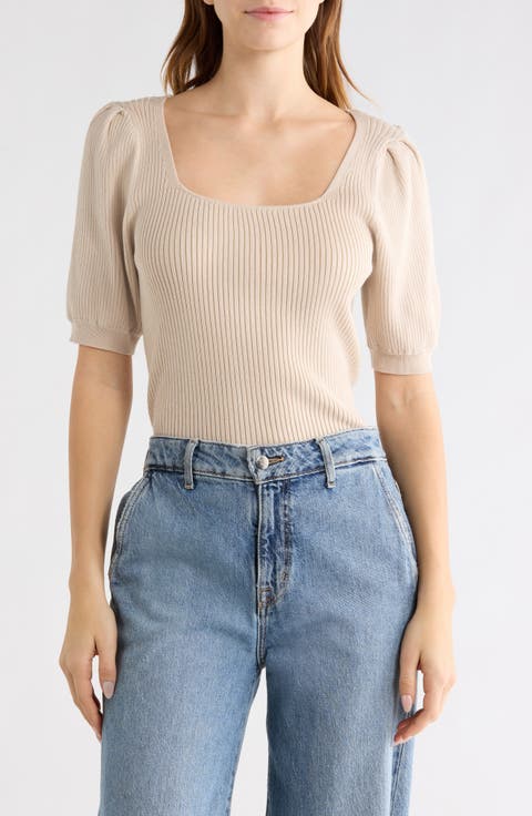 Square Neck Puff Sleeve Sweater