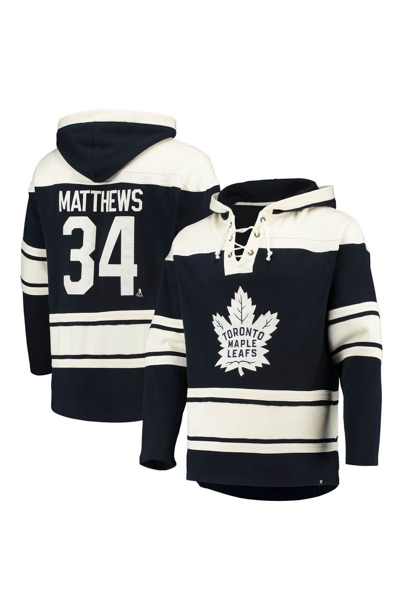 '47 Men's '47 Auston Matthews Blue Toronto Maple Leafs Player Name & Number Lacer Pullover Hoodie, Main, color, 