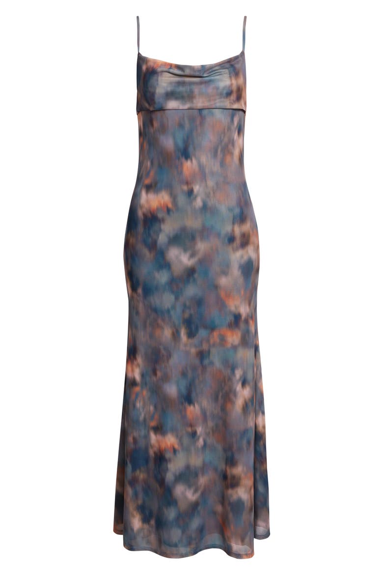 Print Mesh Maxi Dress, Alternate, color, GREY- PINK AGATE PRINT