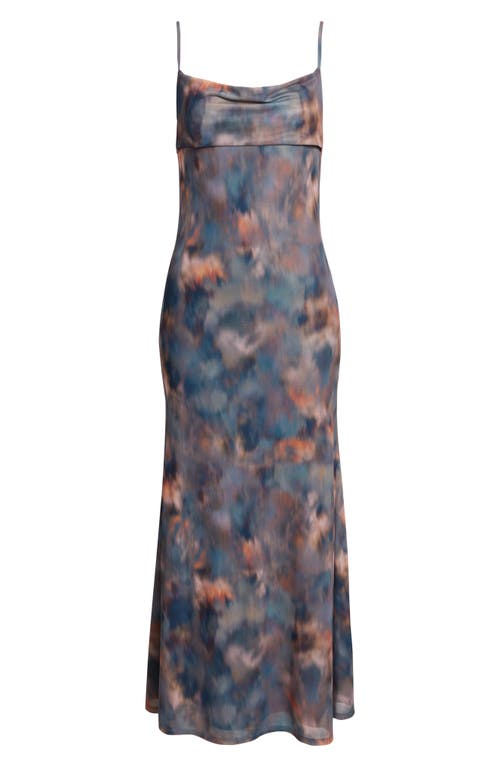 Open Edit Print Mesh Maxi Dress In Grey- Pink Agate Print