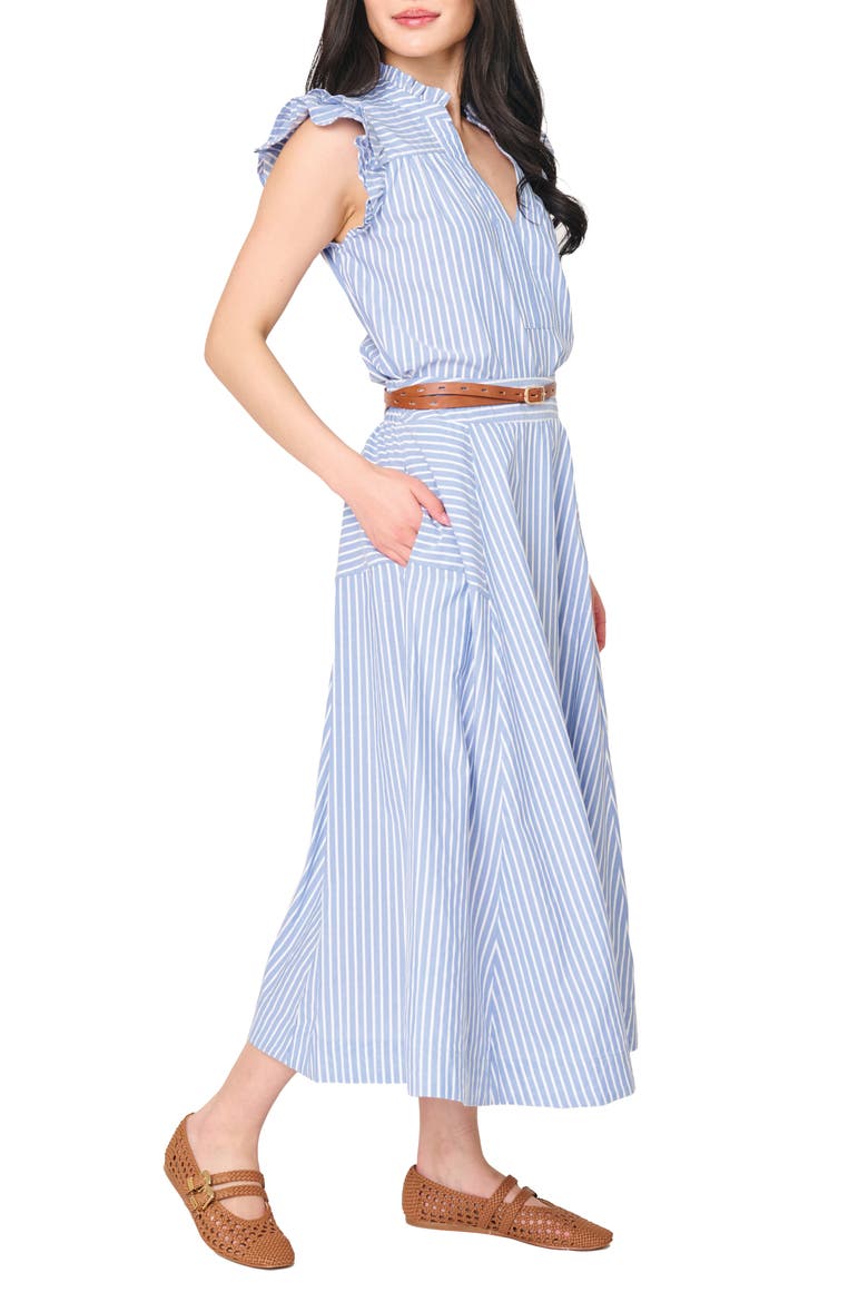 Amanda Smocked Back Midi Skirt, Alternate, color, FRENCH BLUE WHITE STRIPE