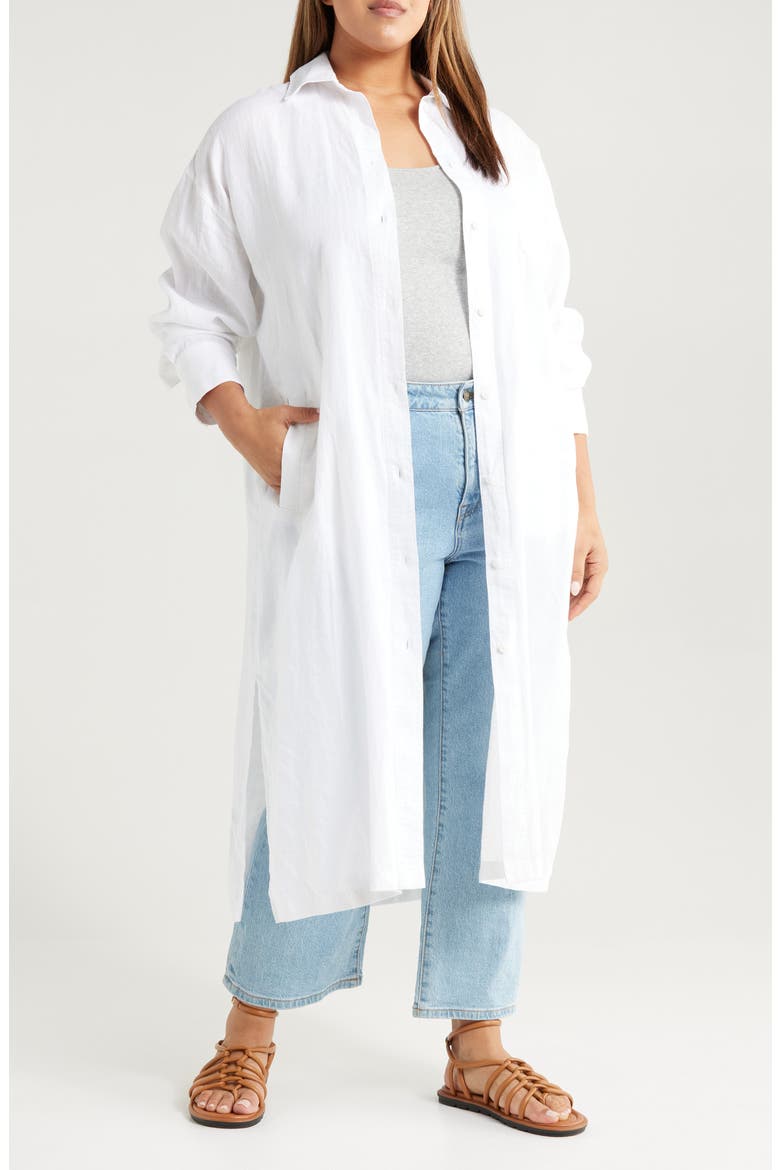 Linen Duster Shirt Jacket, Main, color, WHITE