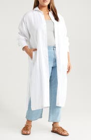 Caslon® Linen Duster Shirt Jacket