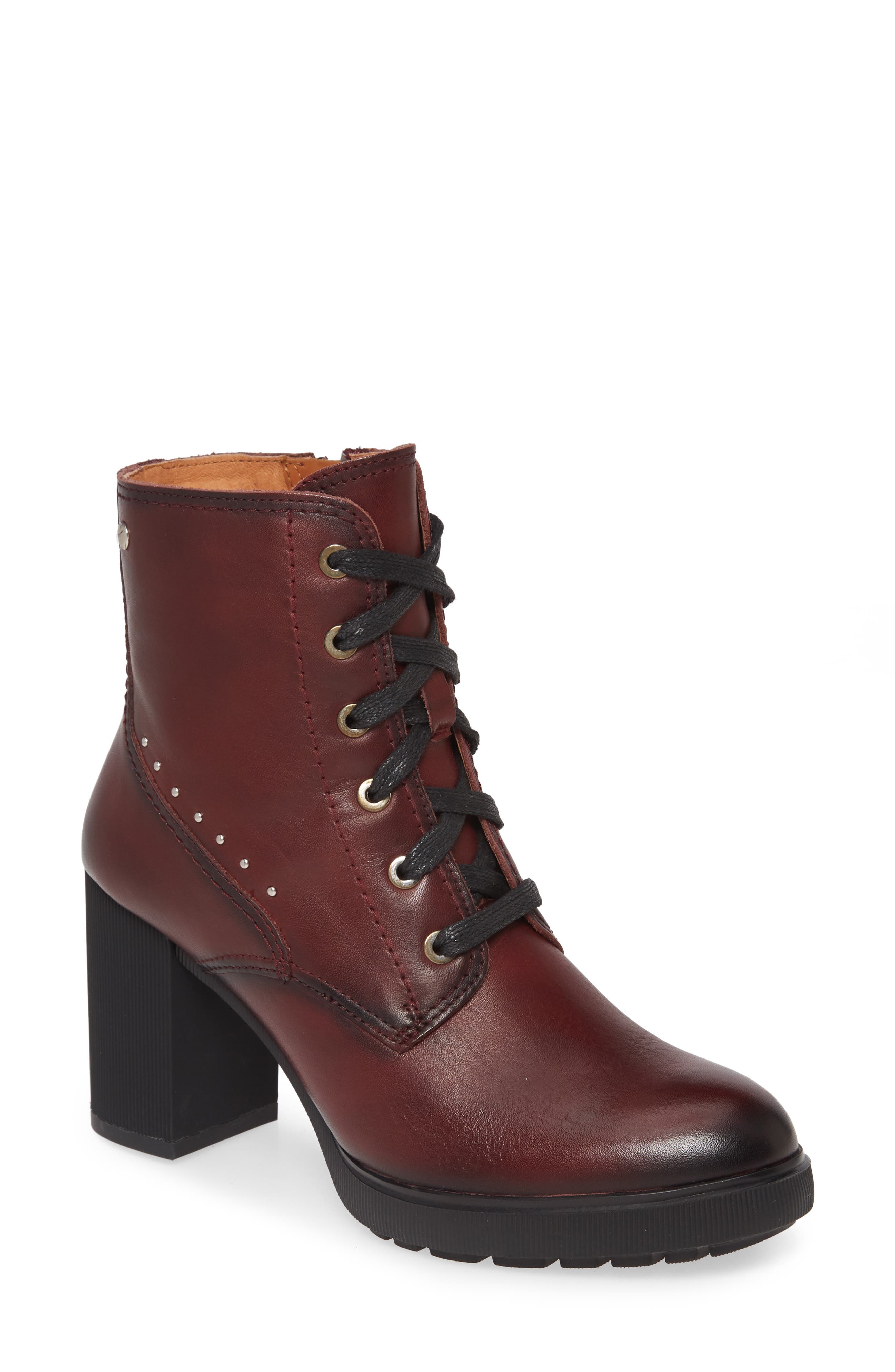 Sagunto Block Heel Combat Boot, Main, color, BURGUNDY LEATHER