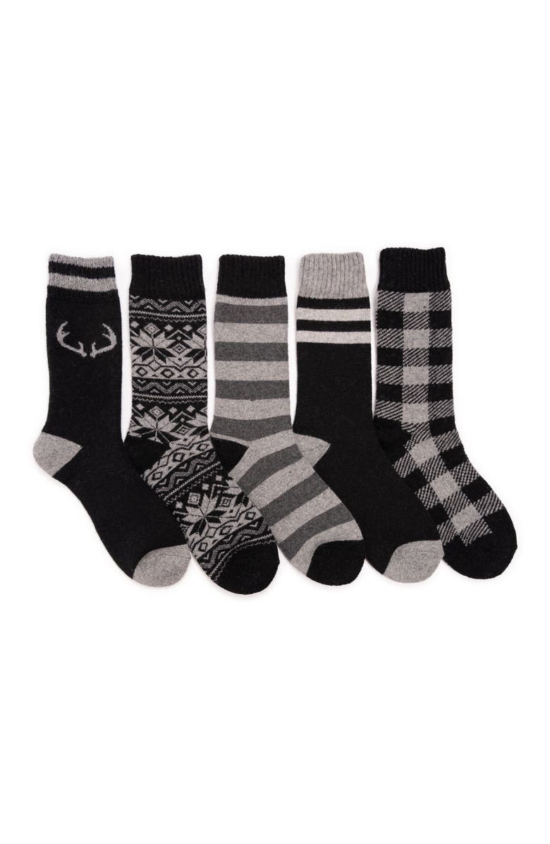 MUK LUKS Wool Blend Socks 5 Pair Pack, Main, color, Ebony/Grey