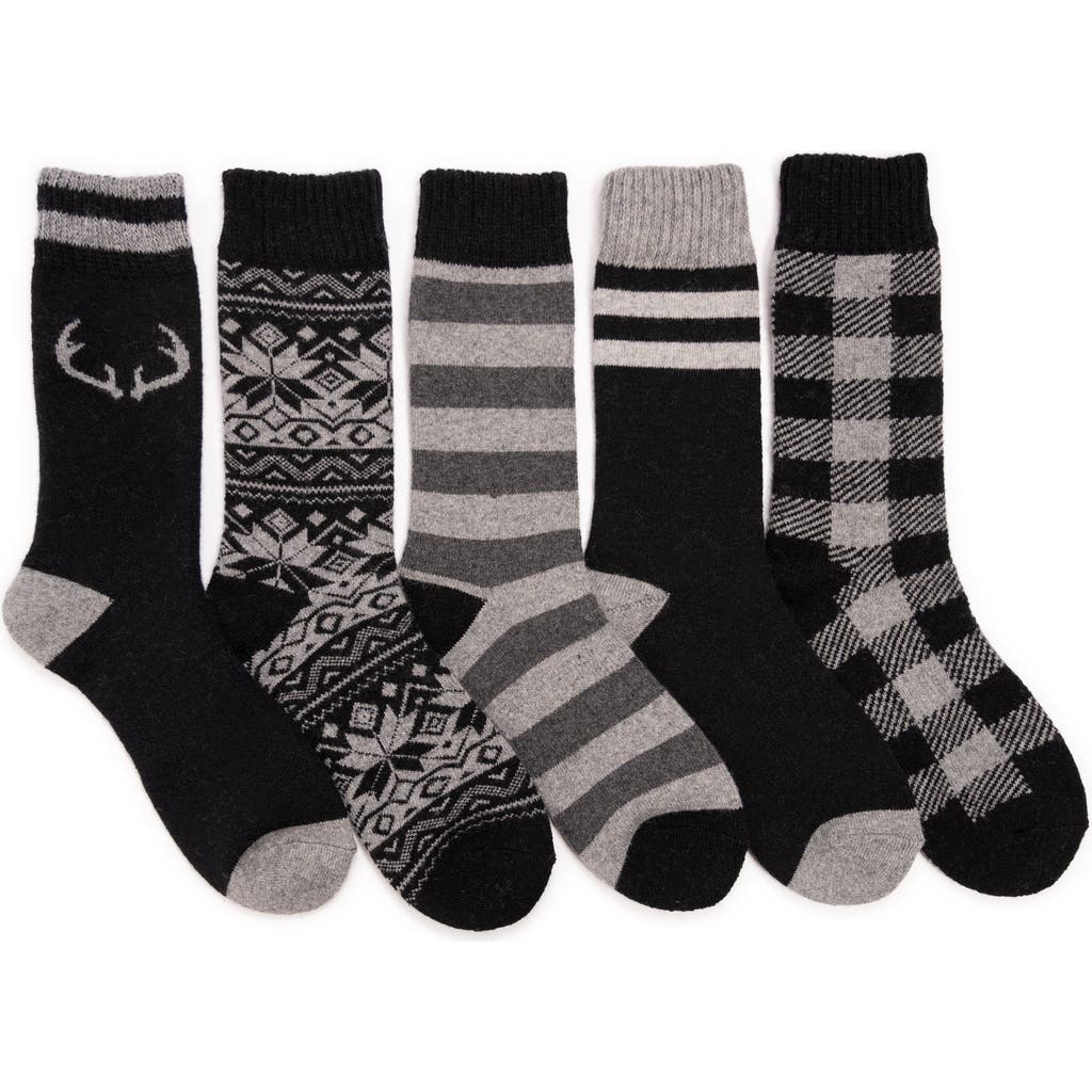 Muk Luks Wool Blend Socks 5 Pair Pack In Black