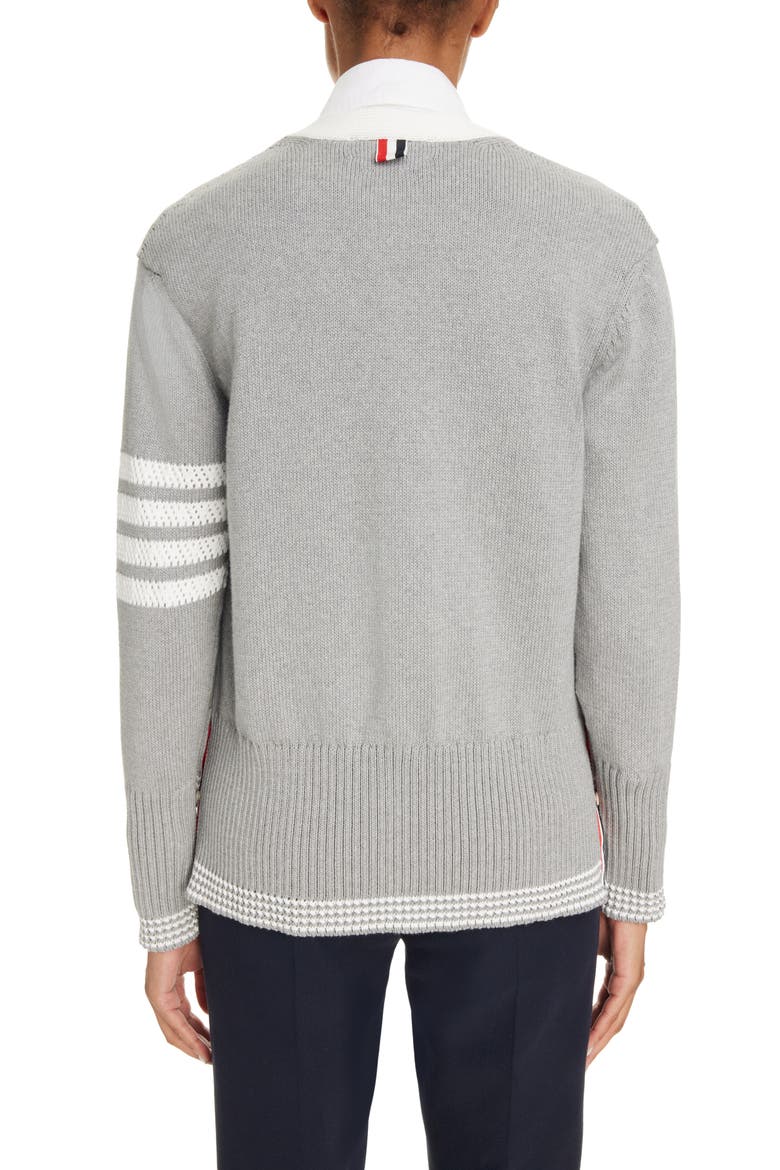 4-Bar Cotton V-Neck Cardigan, Alternate, color, LIGHT GREY