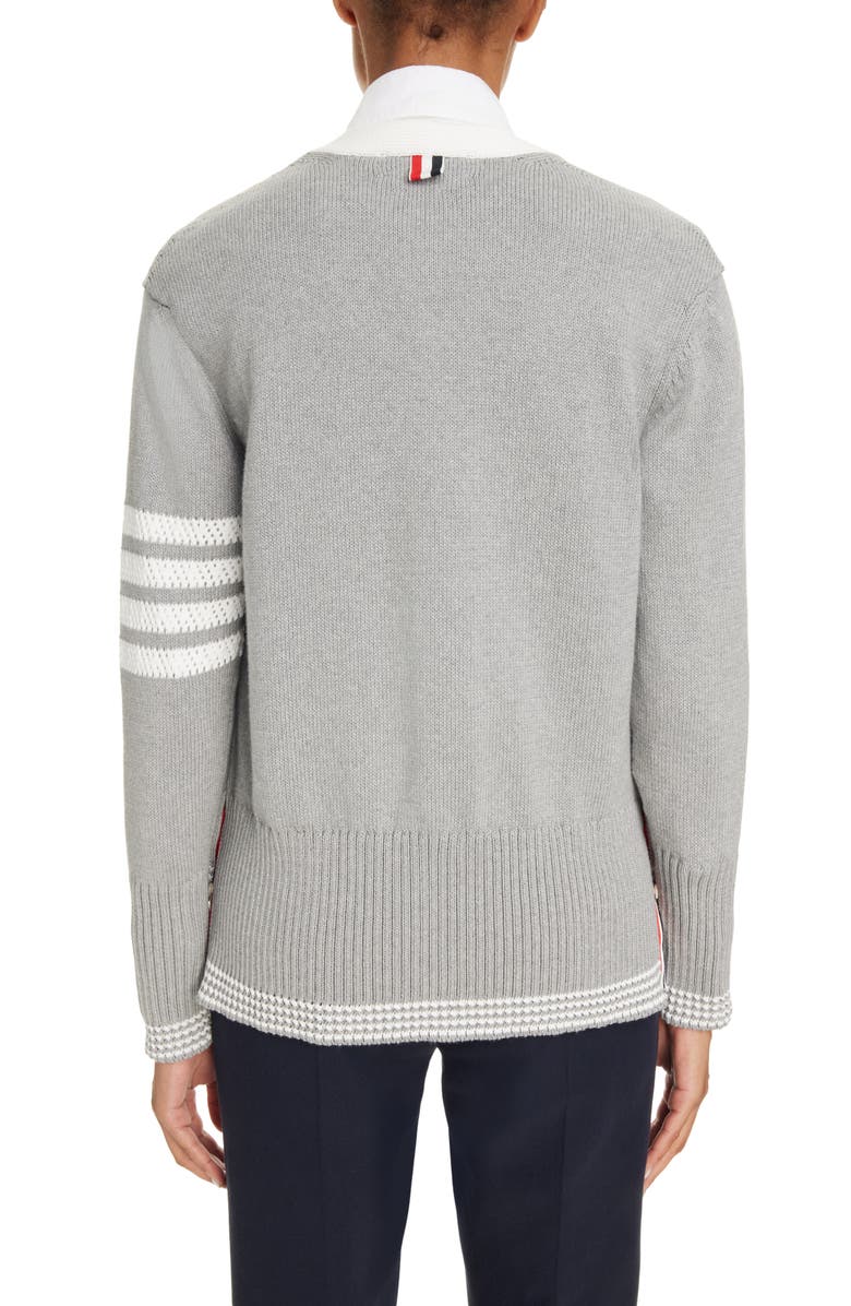 Thom Browne 4-Bar Cotton V-Neck Cardigan, Alternate, color, 