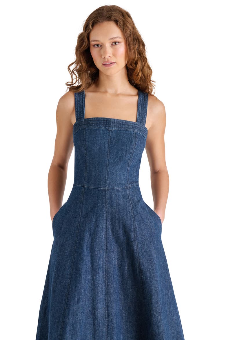 Dolly Denim Fit & Flare Midi Dress, Alternate, color, MADRID WASH