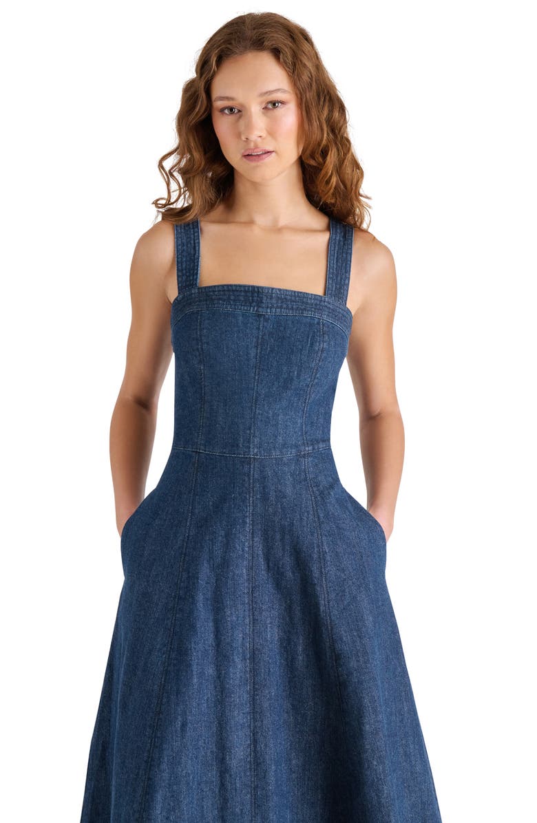 Steve Madden Dolly Denim Fit & Flare Midi Dress, Alternate, color, 