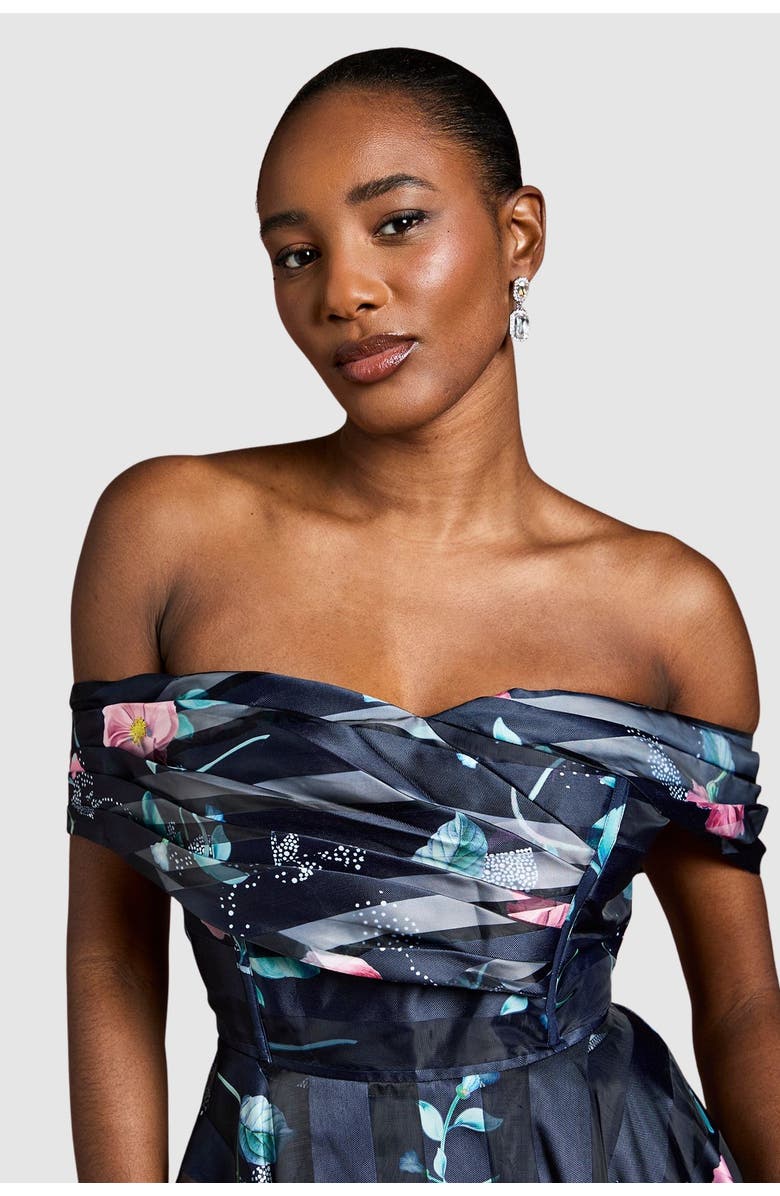 Coast Stripe Organza Pleat Top Midi Dress, Alternate, color, Navy