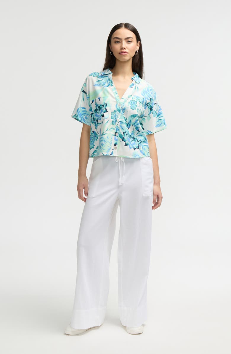 NVLT Crop Button-Up Camp Shirt, Alternate, color, Tropical Blue