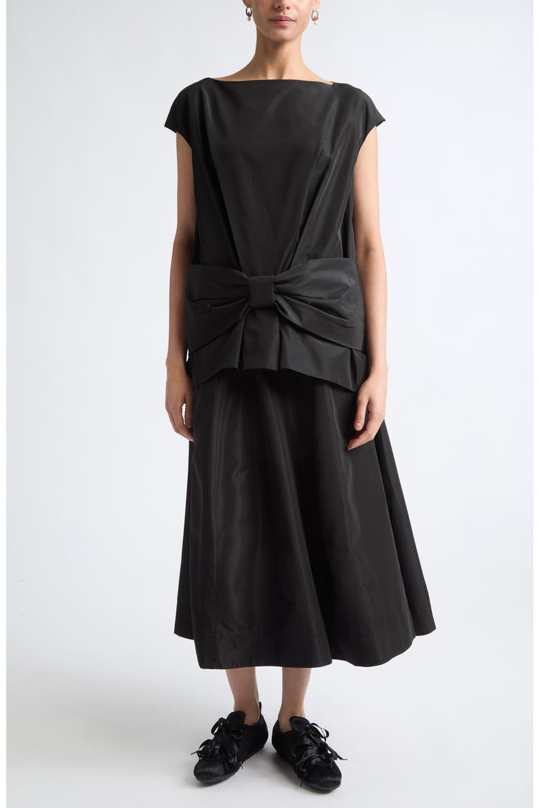 Boxy Bow Detail Satin Top, Alternate, color, BLACK