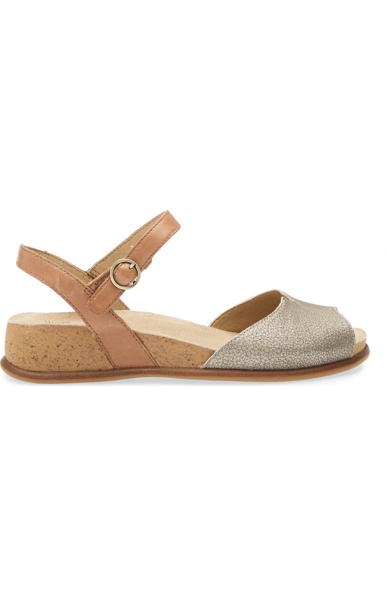 Dansko Cass Ankle Strap Peep Toe Wedge Sandal, Alternate, color, Platino/Tan Leather
