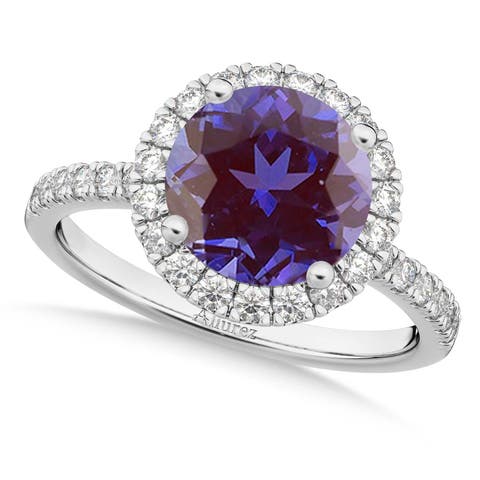 Halo Lab Alexandrite & Diamond Engagement Ring 14K