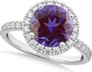 ALLUREZ Halo Lab Alexandrite & Diamond Engagement Ring 14K