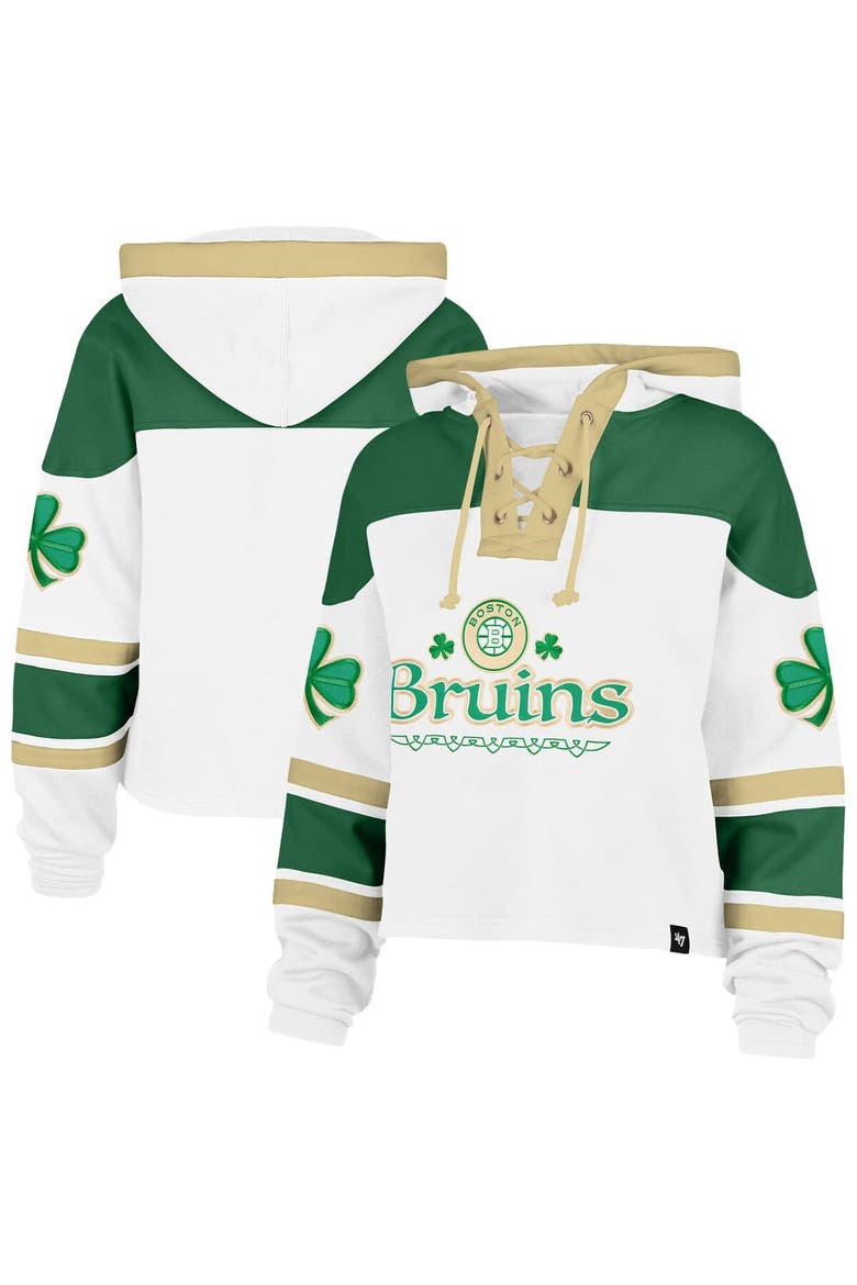 Women's '47  White Boston Bruins McLucky Cropped Lacer Hoodie, Main, color, White