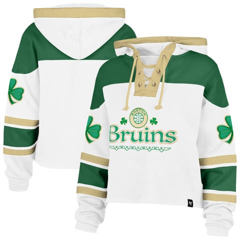 Women's '47  White Boston Bruins McLucky Cropped Lacer Hoodie