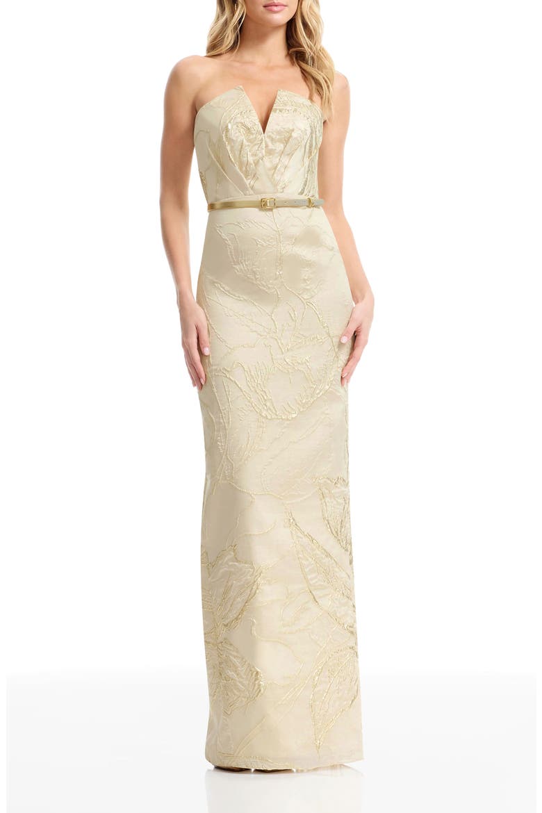 Kahlani Metallic Floral Jacquard Strapless Column Gown, Main, color, CHAMPAGNE MULTI