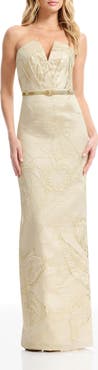 Dress the Population Kahlani Metallic Floral Jacquard Strapless Column Gown