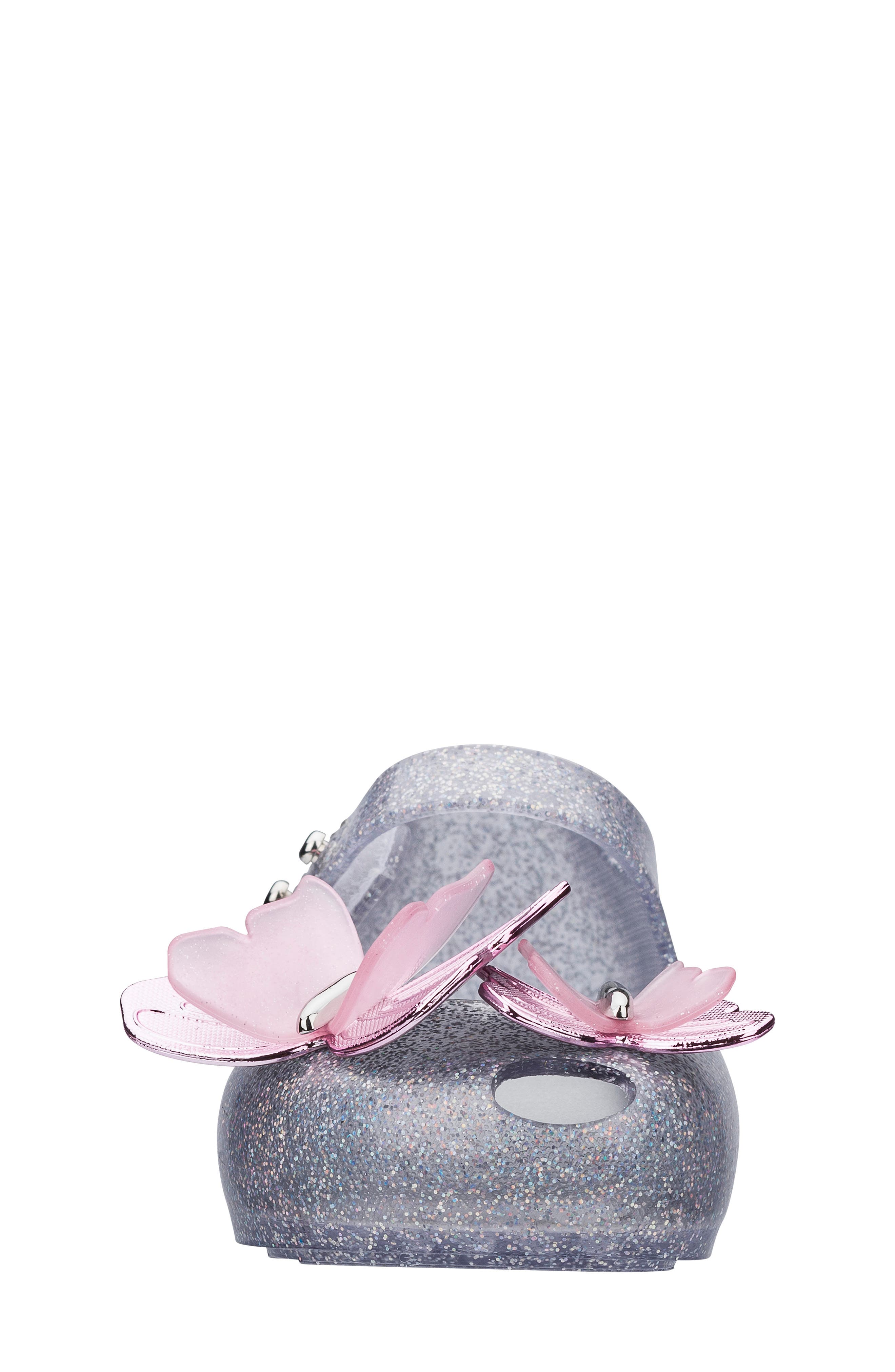 Mini Melissa Ultragirl Butterfly Mary Jane Flat, Alternate, color, Silver Glitter