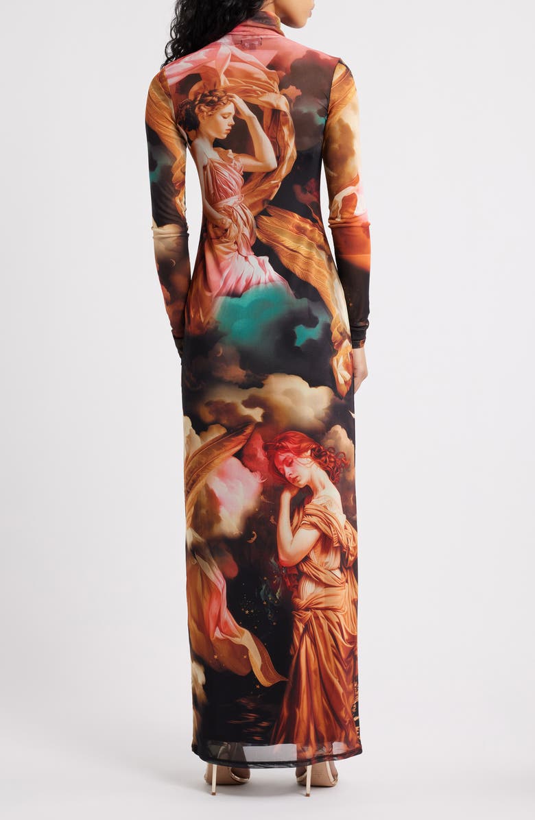 AFRM Billie Trompe l'Oeil Long Sleeve Mesh Maxi Dress, Alternate, color, Angel Night