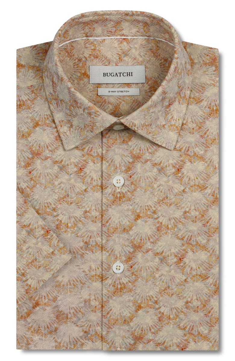 Bugatchi Miles OoohCotton<sup>®</sup> Print Short Sleeve Button-Up Shirt, Main, color, Jojoba