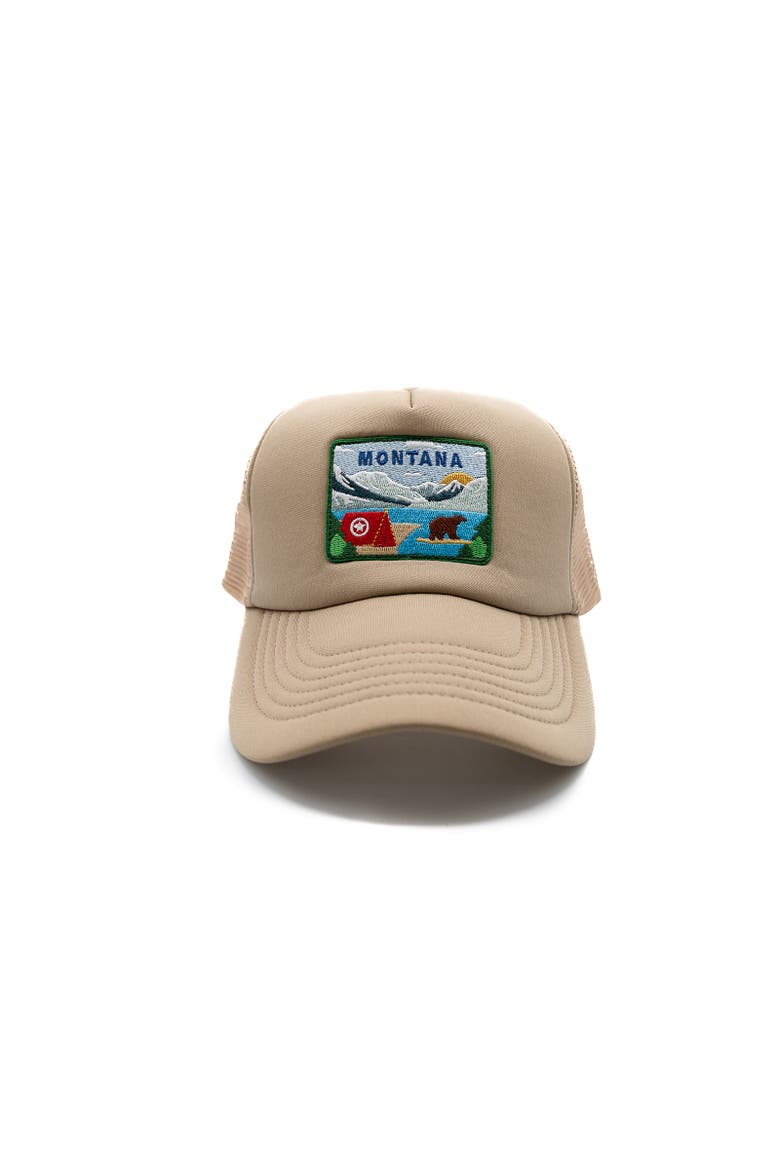 Montana Postcard Trucker Hat - Kids, Main, color, Khaki