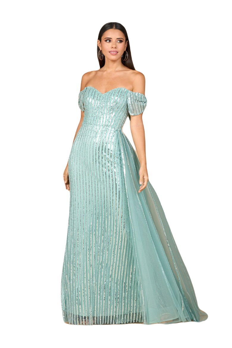Off Shoulder Fitted Gown, Main, color, Dark Sage