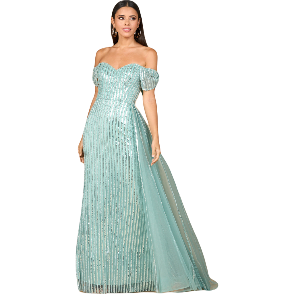 Lara New York Off Shoulder Fitted Gown In Dark Sage
