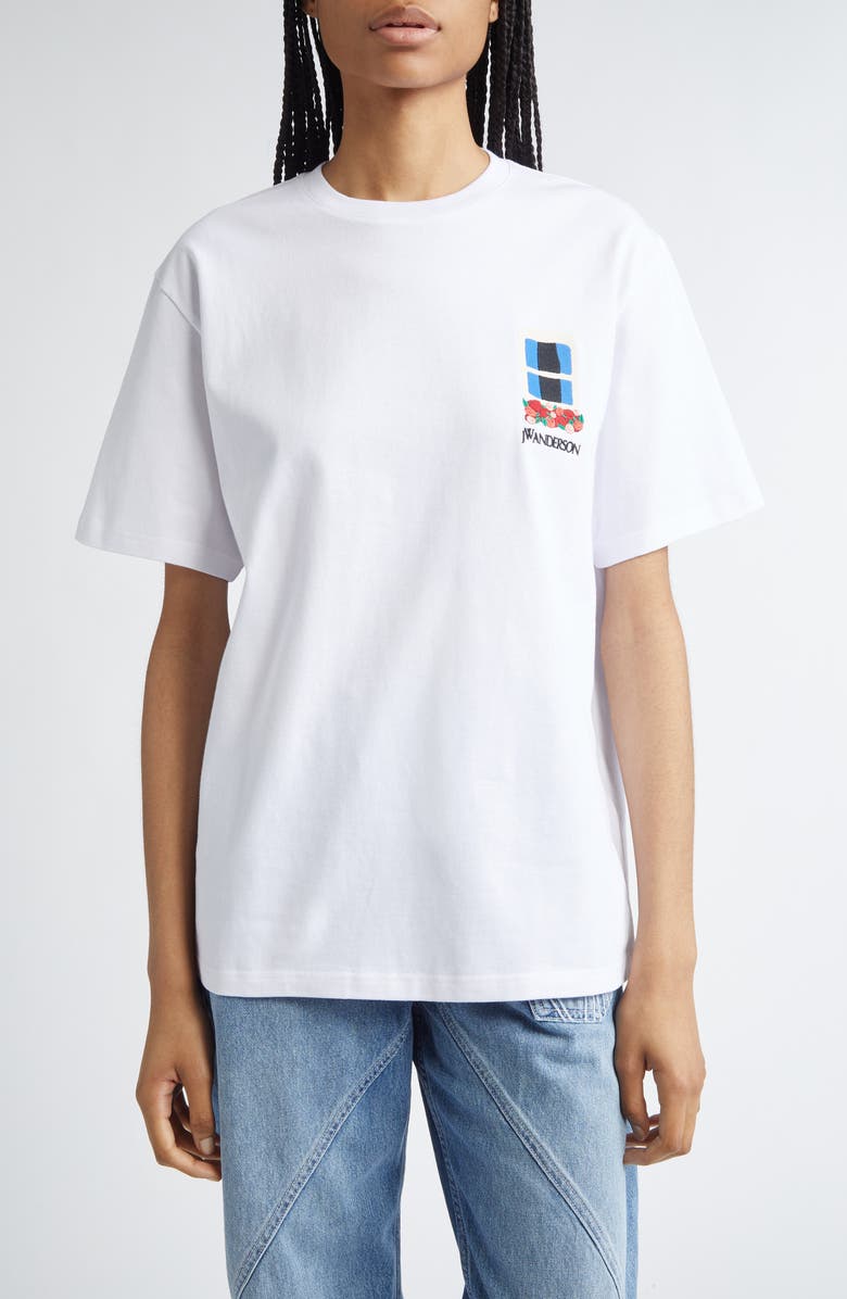 JW Anderson Window Embroidered Cotton T-Shirt, Main, color, 