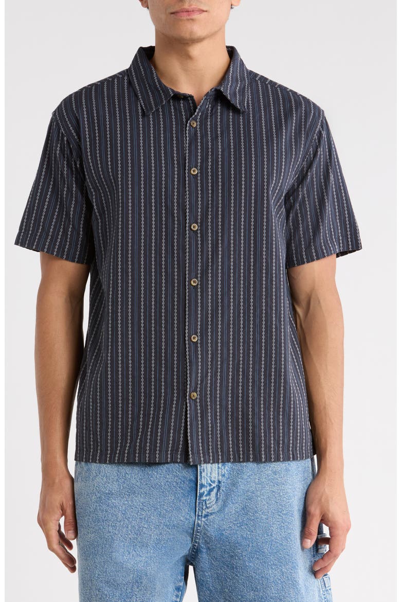Garage Sandon Stripe Jacquard Cotton Camp Shirt, Alternate, color, TRUE NAVY