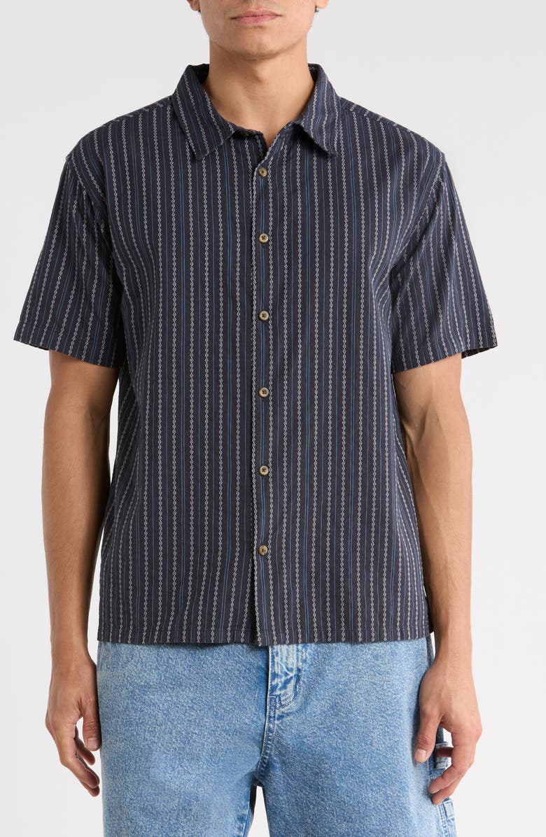 Billabong Garage Sandon Stripe Jacquard Cotton Camp Shirt, Alternate, color, True Navy