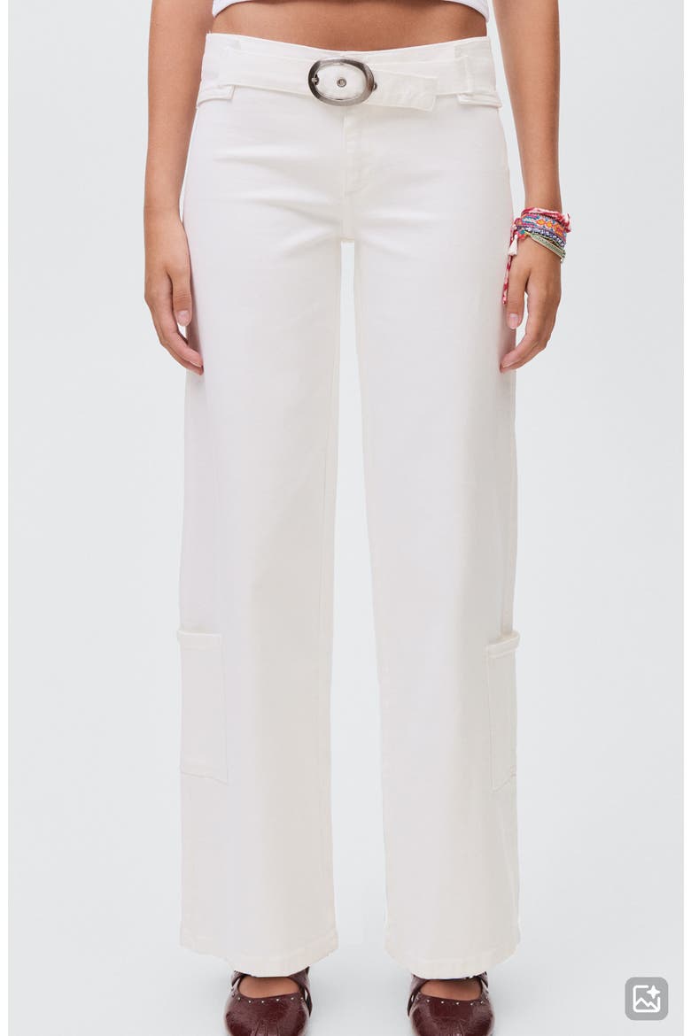 Buckle Low Rise Wide Leg Cargo Jeans, Main, color, OFF WHITE