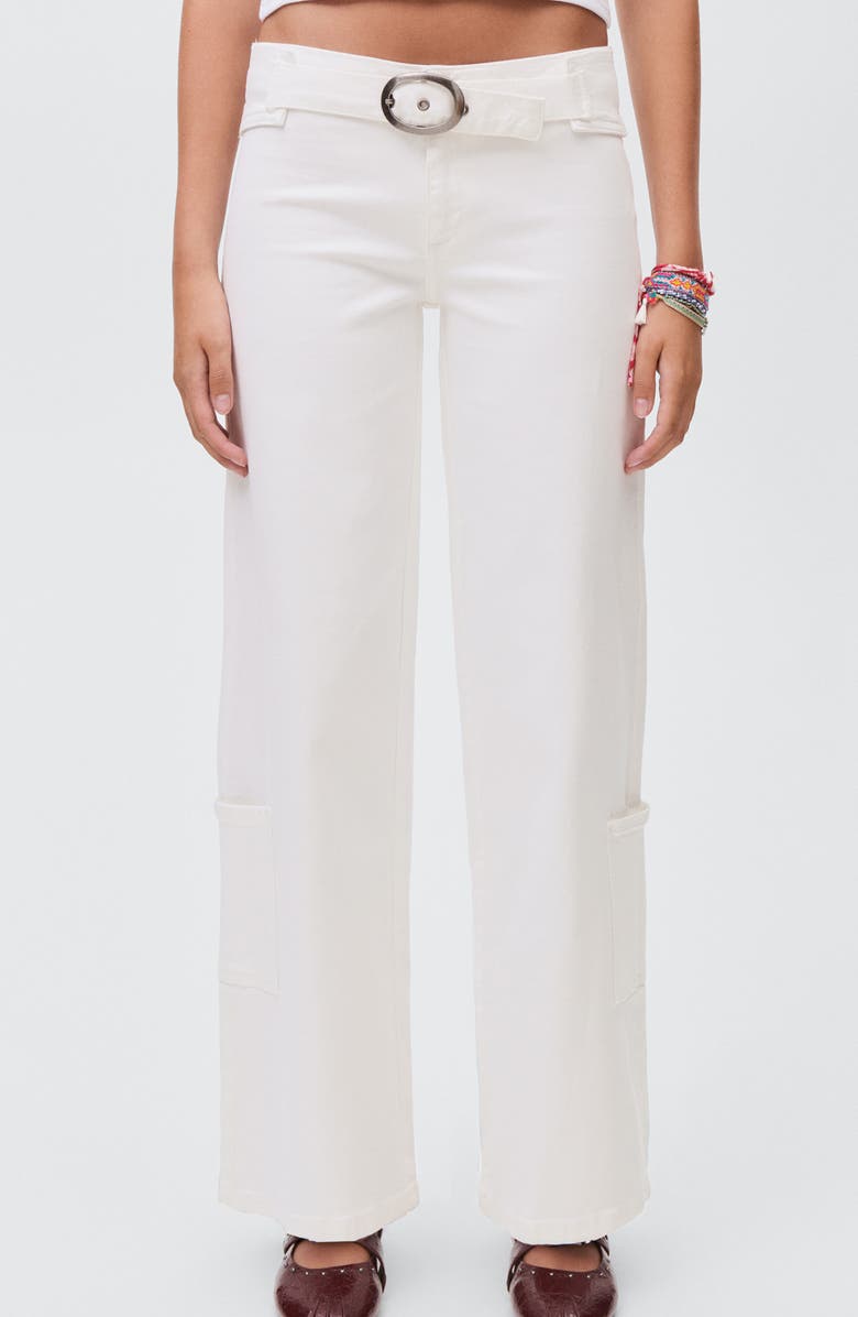 MANGO TEEN Buckle Low Rise Wide Leg Cargo Jeans, Main, color, Off White