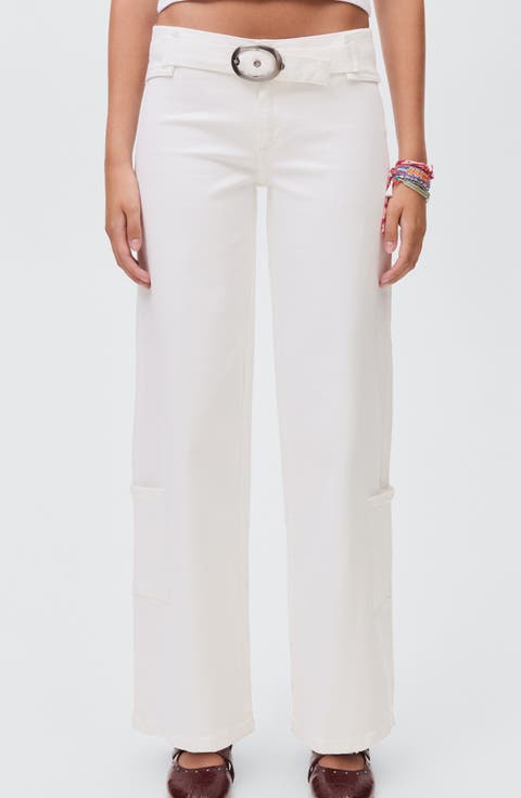 Buckle Low Rise Wide Leg Cargo Jeans