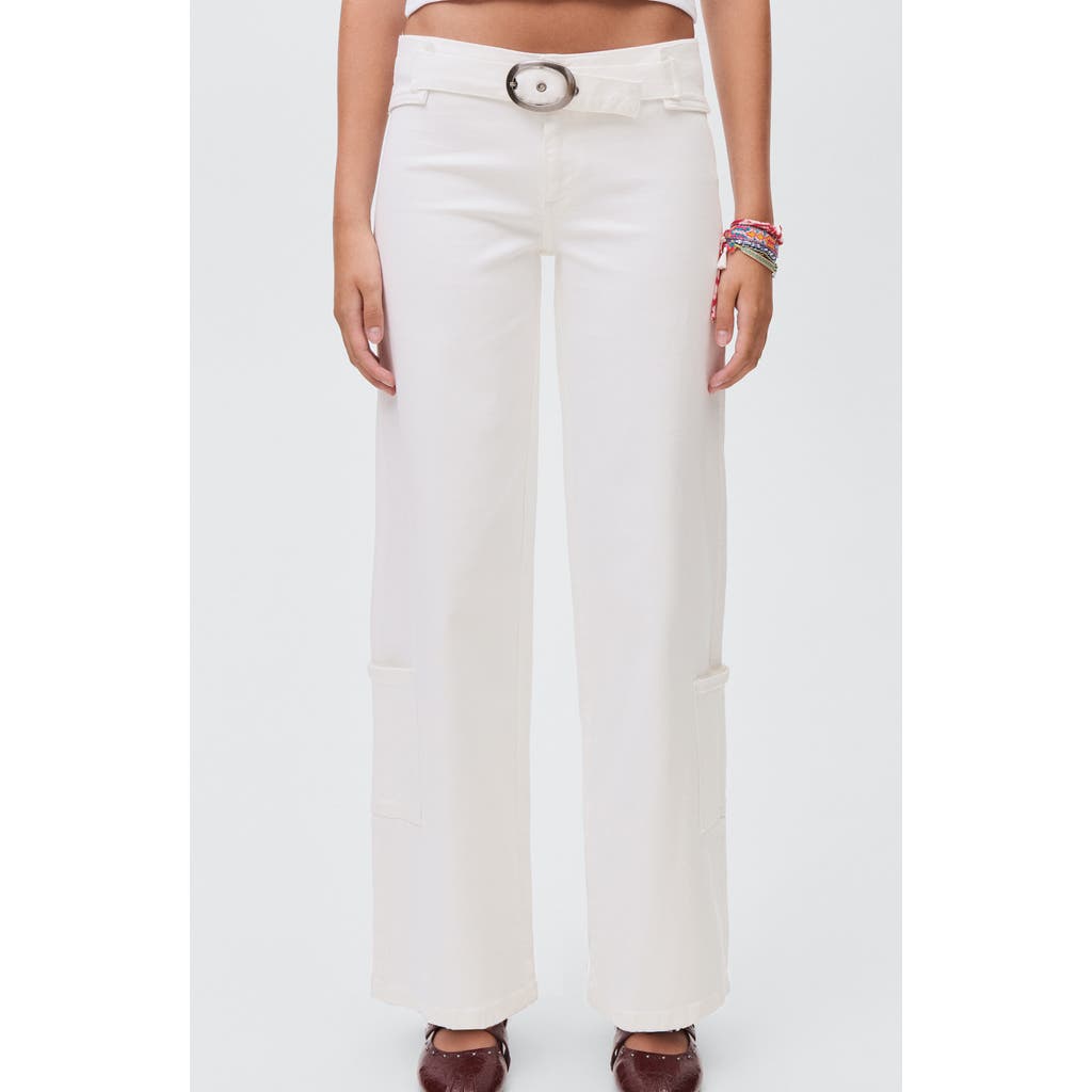 Mango Teen Buckle Low Rise Wide Leg Cargo Jeans In White