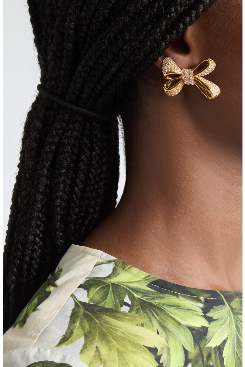 Small Pavé Crystal Bow Earrings, Alternate, color, CRYSTAL