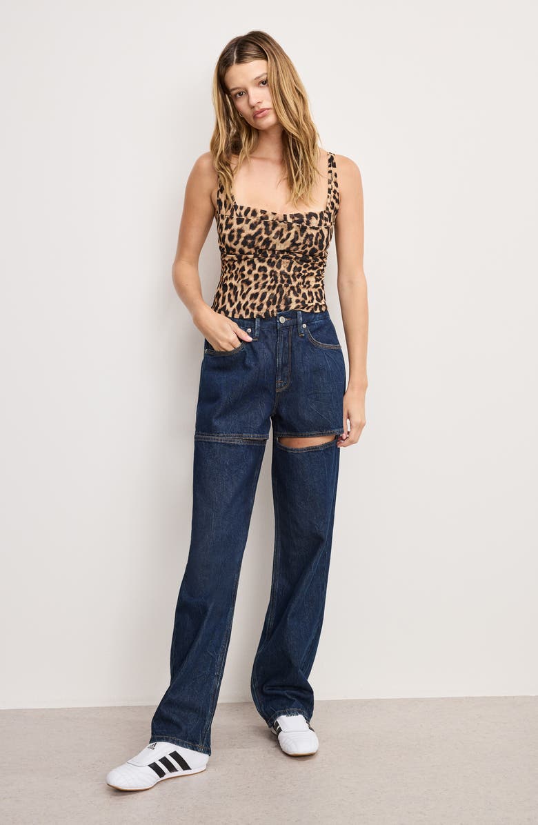 Good American Print Mesh Bustier Top, Alternate, color, Lucky Leopard001