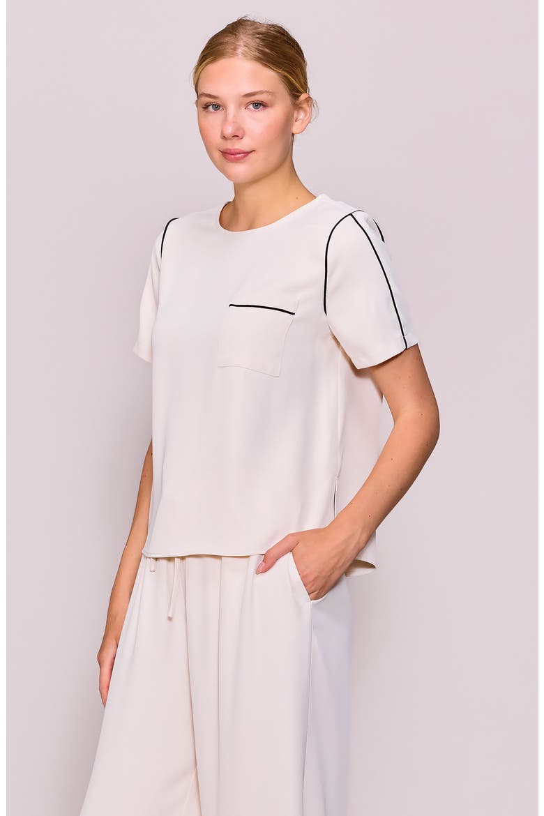 Tipped Pocket Blouse Tee, Alternate, color, BONE/ BLACK