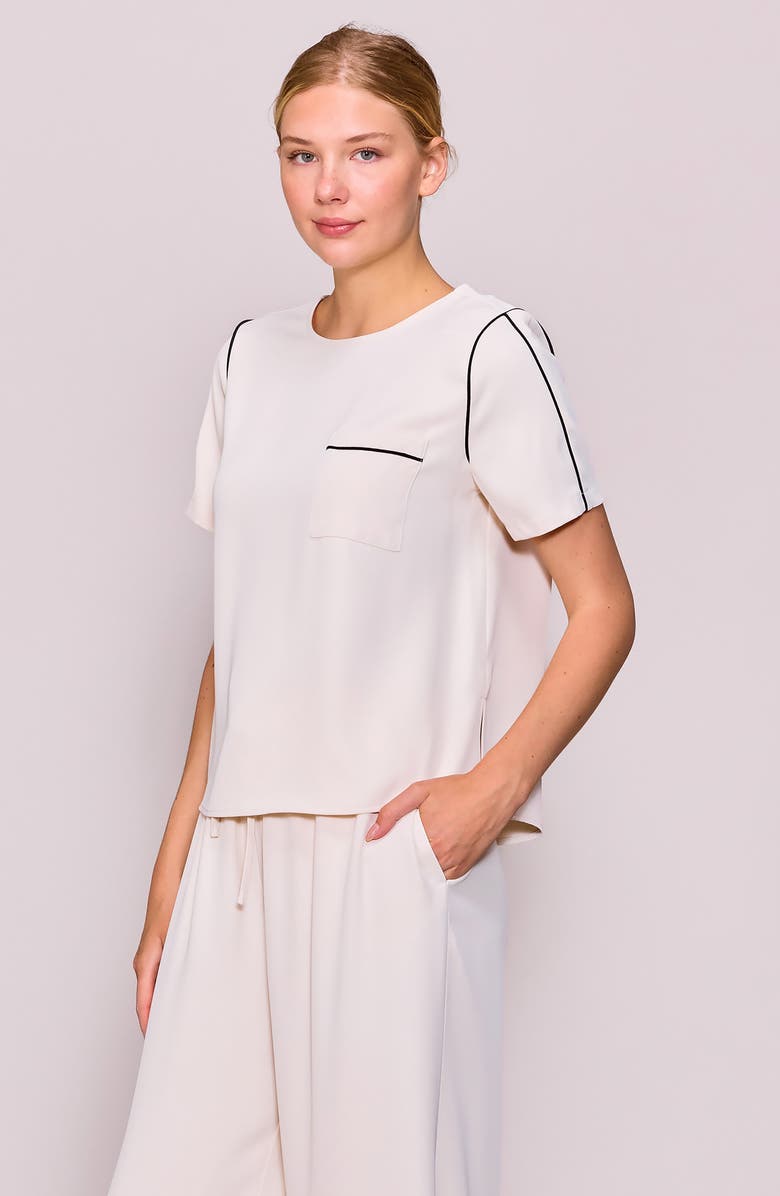 MELLODAY Tipped Pocket Blouse Tee, Alternate, color, Bone/ Black