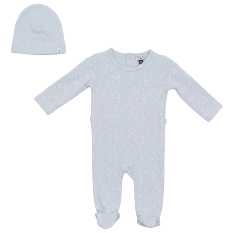 Cherry Leaf Scalloped Binding Elastic Ankle Romper & Hat Set