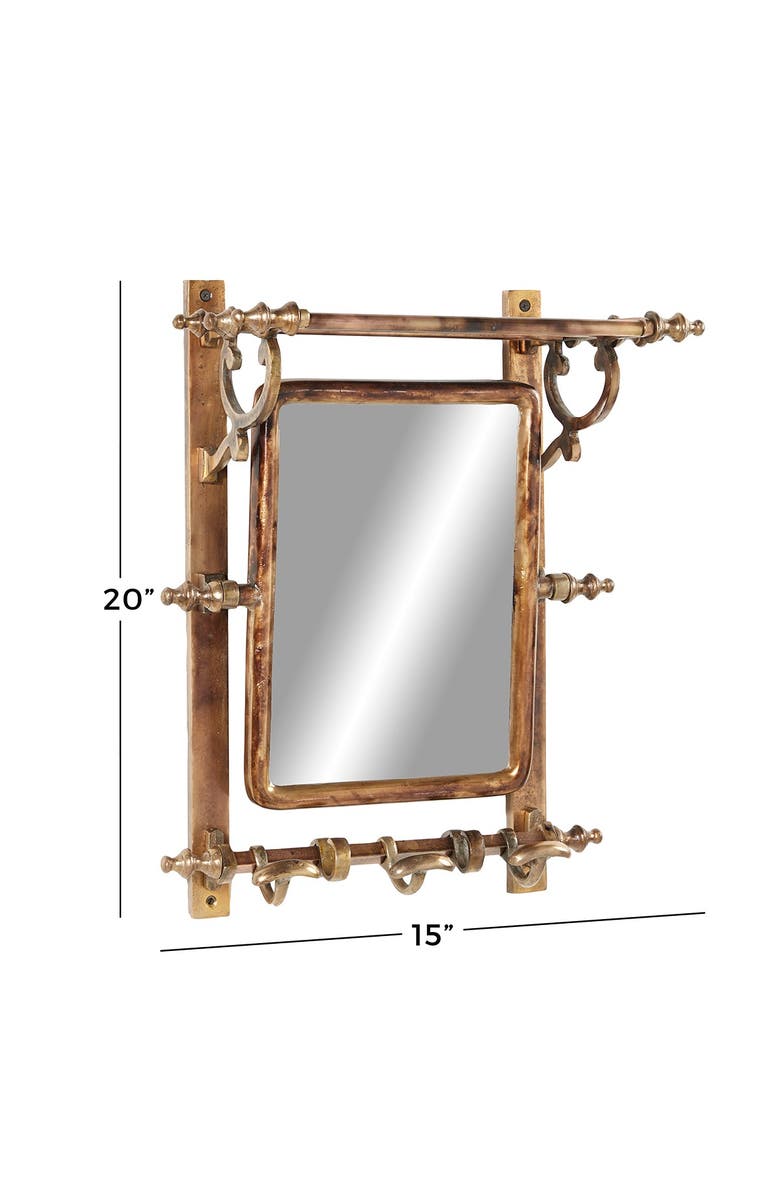 WILLOW ROW Brown Bathroom Wall Rack with Hooks & Rectangular Mirror, Alternate, color, 