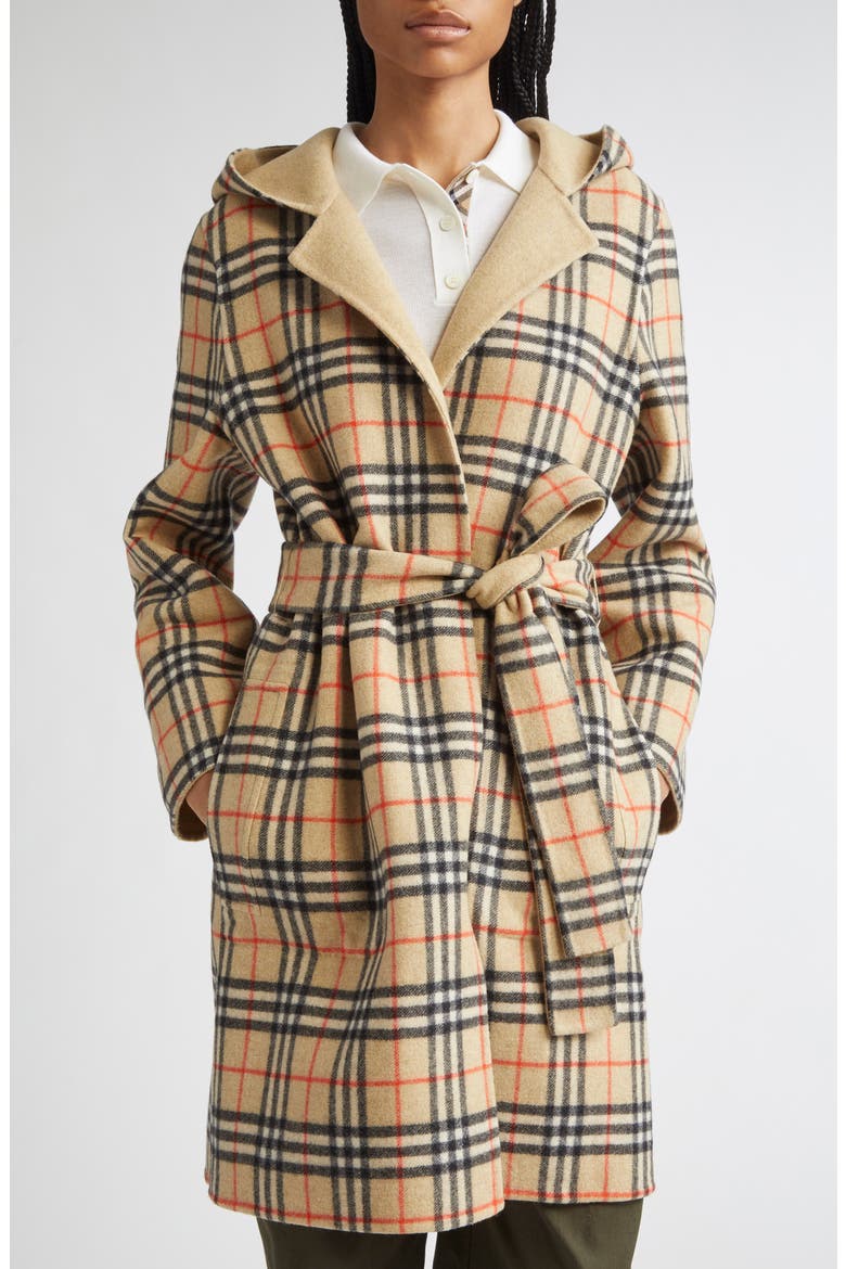 Hampshire Wool Reversible Hooded Coat, Alternate, color, SAND IP CHECK