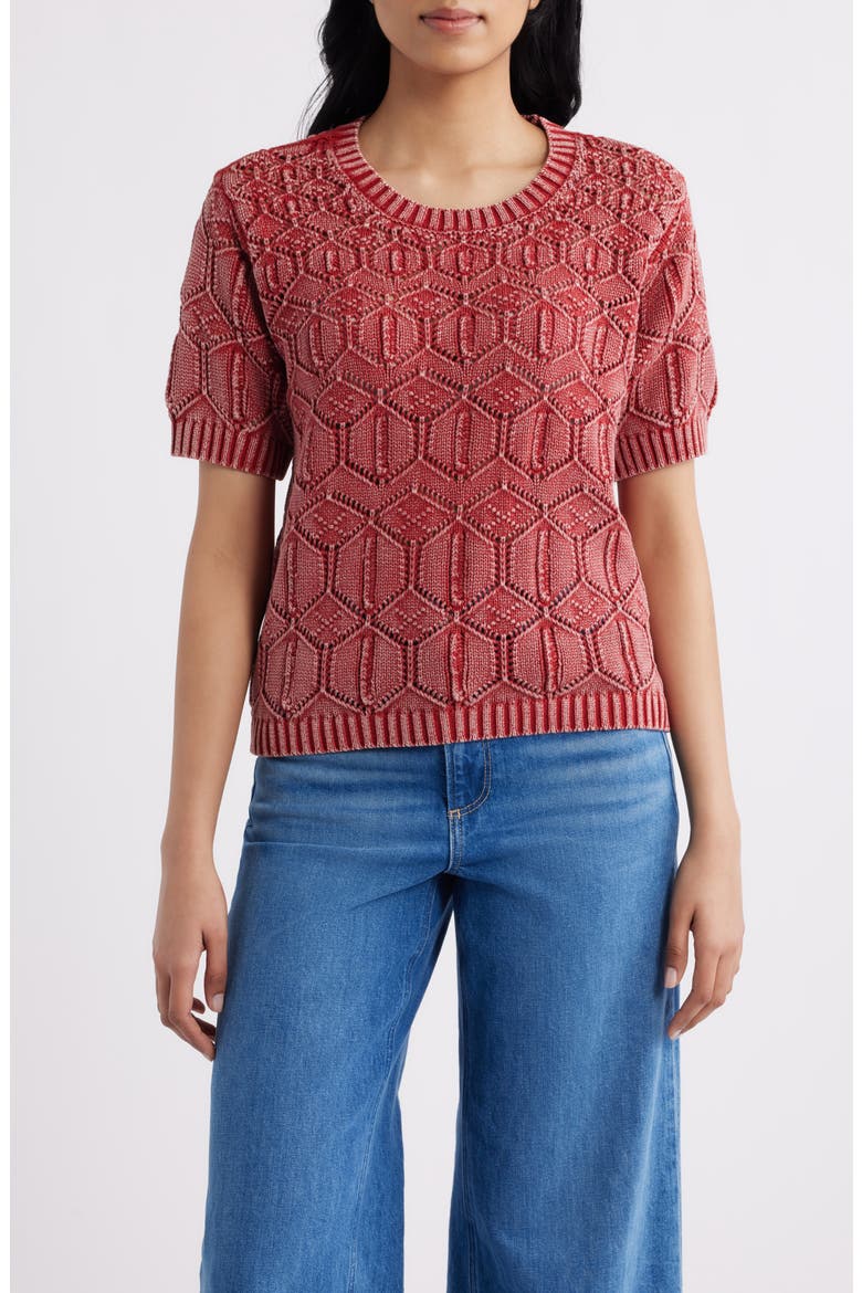 Open Stitch Short Sleeve Sweater, Main, color, BRICK