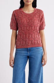 CITY BLUES Open Stitch Short Sleeve Sweater
